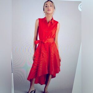 Tomato Red Asymmetrical High Low Dress